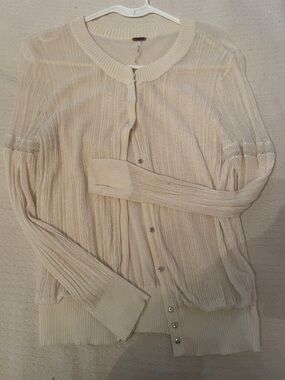 Free People Cream Lightweight Button-Front Knit Cardigan